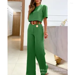 Women's Two Piece Pants Female Clothing Suit Tracksuit Outfits Streetwear Women Elegant Fashion Half Sleeve Crop T-shirt & Wide Leg Set