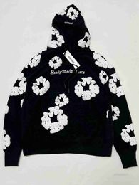 Men's Hoodies Sweatshirts Falection Mens Readymade Flower Puff Printed Distressed Hoodie Sweatshirt Men Top Pullover BAQS