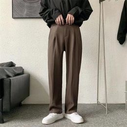 Pants Brown/Black Suit Pants Men Fashion Society Mens Dress Pants Korean Loose Straight Casual Pants Mens Office Formal Trousers S3XL