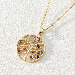 Life Tree Family Necklace Personalized Stainless Steel Summer Multi-color Crystal Tree Of Life Pendant For Women Christmas Gift