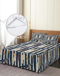 Bed Skirt Parrot Bird Of Paradise Blue And Gray Stripes Fitted Bedspread With Pillowcases Mattress Cover Bedding Set Sheet