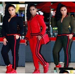 Women'S Tracksuits Womens Active Tracksuits Fashion Flowers Pattern With Stripe Outfits Spring Autumn Jacket Leggings For Wholesale T Dhhbm