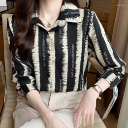 Women's Blouses Black White Stripe Chiffon Shirt Spring Summer Office Blouse Loose Tops Shirts Blusas Mujer 3070#