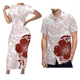 Casual Dresses Polynesian Matching Couple Suit Men'S Short-Sleeved Shirt With Women'S Crew Neck Dress Comfortable Long Skirt