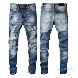 Mens Designer Jeans Star High Elastics Distressed Ripped Slim Fit Motorcycle Biker Denim For Men s Fashion Black Pants 2024 High Quality