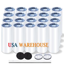 US Warehouse 20oz Stainless Steel Insulated Car Mugs Sublimation 20 Oz Blank Tumblers with Plastic straw and lids 0118