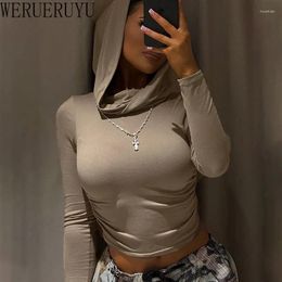 Women's T Shirts Goth Streetwear Hooded T-shirt Women Long Sleeve Aesthetic Crop Top Spring Autumn Black Sexy Clothes For Womens Tshirts