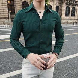 Men's Casual Shirts Gentleman Long Sleeve Dress Shirt Mens Designer Clothes Slim Fit Fashion Solid Color High Quality Easy Care Social