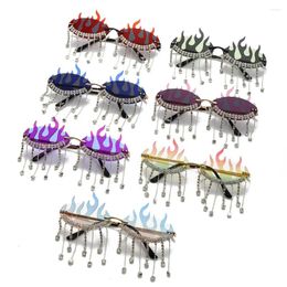 Sunglasses Diamonds Fire Flame Women Rhinestone Rimless Eyewear Female Wave Shades Shiny Sun Glasses Men UV400