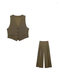 Women's Two Piece Pants Women 2 Pieces Sets 2024 Autumn Fashion Vest Tops Straight Office Suit Vintage Woman Outfit
