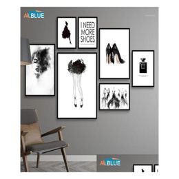 Paintings Watercolour Girl Canvas Print Painting Nordic Poster Fashion Wall Art Black And White Picture For Living Room Abstract Drop Dhl9C