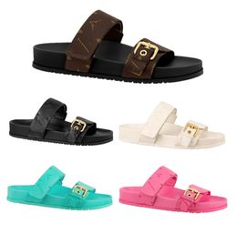 Women Bom Dia Flat Comfort Slippers Designer Classics Leather Platform Flatform Mule Slides Outdoors Sandals Shoes Size 35-42