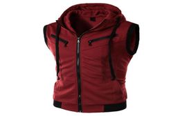 Men039s Vests Summer Arrival Men Hooded Sleeveless Vest Wine Red Casual Slim Waistcoat Plus Size 3xl 4xl Boys Sports Hoodie Top6387179