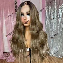 Body Wave Dark Root Ombre Cool Brown Human Hair Glueless Machine Made U Part Wig for Women V Part Easy Instal Remy Hair Wigs