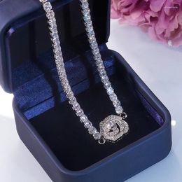 Pendants Sterling Silver Plated Rose Gold Full Diamond Necklace Women's High Carbon Clavicle Chain Fashion