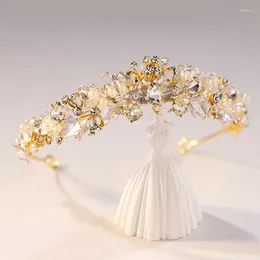 Hair Clips European Bride Luxury Crown Leaves Artificial Crystal Romantic Party Holiday Headwear