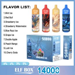 Original ELF BOX 14000 puffs Disposable e-cigarettes 0% 2% 3% 5% 25ML 600mAh Rechargeable Battery Colourful lighting Mesh Coil TYPE-C Vape 12 Flavours puff 14K vape in stock