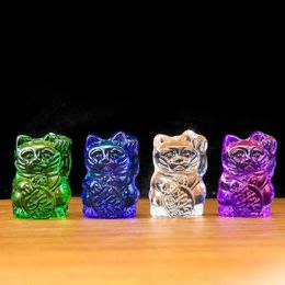 Arts and Crafts Kawaii Maneki Neko Clear Laser Coloured Glaze Crystal Glass Japanese Lucky Cat Craft Ornament Lucky Fortune Mascot Showcase Decor YQ240119