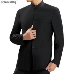 Jackets Solid Colour Men Black Tunic Suit Jacket Mandarin Collar Single Breasted 2022 New Chinese Style Mens Dress Coat Zhongshan Jacket