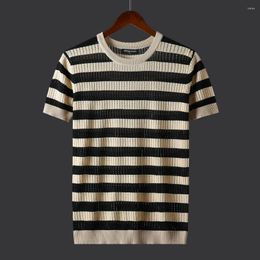 Men's T Shirts 2024 Summer Fashion O-neck Knitted T-shirt Slim Shirt Men Striped Streetwear Casual Tops Tees Comfortable Clothes L45