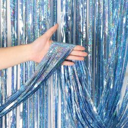 2M Blue Glitter Rain Tinsel Curtain First Happy Birthday Decoration Adult Kids Baby Boy Girl 1st One Year Party Garland Decor 240119