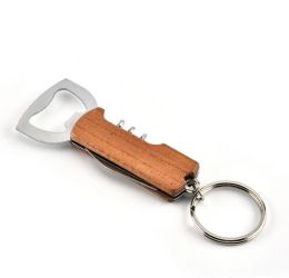 Openers Wooden Handle Bottle Opener Keychain Knife Double Hinged Corkscrew Stainless Steel Key Ring Opening Tools Bar TLY049