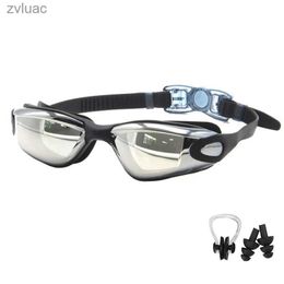 Diving Accessories Professional Swimming Goggles Swimming Glasses with Earplugs Nose Clip Electroplate Waterproof Silicone Adluts YQ240119