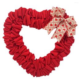 Decorative Flowers 12 Inch Valentines Day Wreaths Burlap Heart Shape Door Wreath For Front Anniversary Wedding Party Decorations