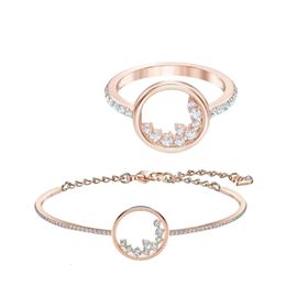 Swarovskis Ring Designer Luxury Fashion Women Original Quality Element Round Ring Ice Point Bracelet Rose Gold Versatile Valentine's Day Gift For Girlfriend