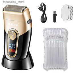 Electric Shavers Kemei Washable Beard Electric Shaver For Men Rechargeable Stubble Electric Razor Head Shaving Machine Balds 3-Blades System Q240119