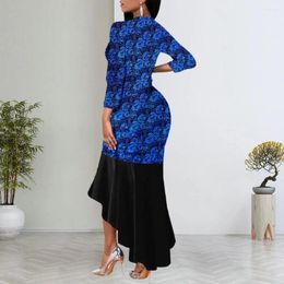 Casual Dresses Women Maxi Dress Elegant Flower Printed For V-neck Prom With Fishtail Hem Office Lady Robe Party