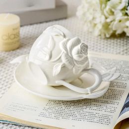 Mugs Handmade Flowers Coffee Mug Three-dimensional Relief Flower Ceramic Plate Dessert Fruit Cup Tableware Decoration