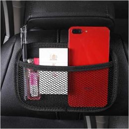 Car Badges Storage Net Leather Mesh Bags Interior Organizer Self Adhesive Bag For Phone Card Coins Keys Tidying Holder Drop Delivery A Dh1Cv