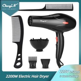 CkeyiN 2200W Electric Hair Dryer Professional Large Power Below Dryer Cold Wind Hairdryer 3 Heat Settings 2 Speeds 2 Nozzles 240119