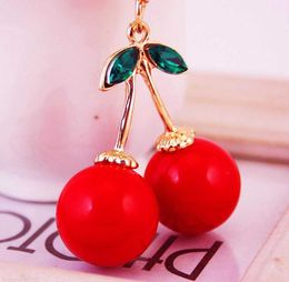 Fashionable Cute Crystal Red Cherry Key Chain Car Ring Ladies Bag Accessories Fruit Metal Pendant Craft Gift L5S0