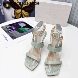 JC Jimmynessity Choo 2023 Women Design High-quality Sandals Summer Shoes Metal Drcoration Thin High Heel Square Toe Ladies Stilettos Zapatillas Mujer