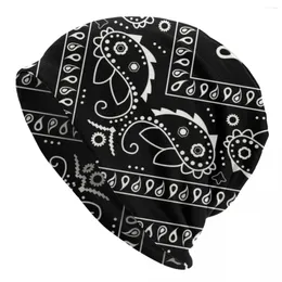 Berets Black Bandana Pattern Skullies Beanies Caps Streetwear Winter Warm Men Women Knitted Hats Unisex Adult Paisley Style Bonnet