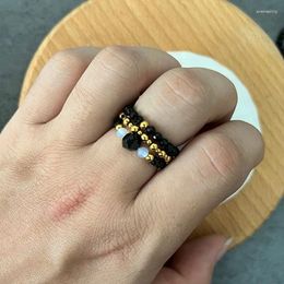 Cluster Rings Handmade Obsidian Party Natural Stone Jewelry For Women Stainless Steel Beaded Ring Freshwater Pearl Bijoux