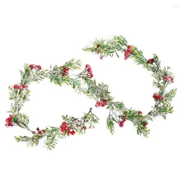 Decorative Flowers Red Berry Christmas Garland Artificial Branch Cane Rattan Ornament Leaves Decor ( 180cm )