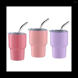 Water Bottles 3Pack Mini Tumbler S Glass With Straw & Lid Cups Double Wall Glasses 2Oz(A)