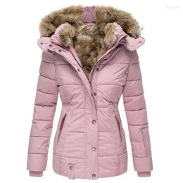 Women's Trench Coats 2024 Winter Warm Wool Collar Long Sleeve Zipper Hooded Women Coat Jacket Fashion Casual Solid Color Parka Overcoat