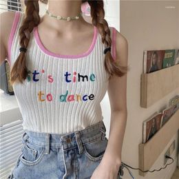 Women's Tanks It's Time To Dance Embroidered Letters White Crop Top 2024 Fashion Sleeveless Summer Ribbed Cute Tank Cropped Tops For Women