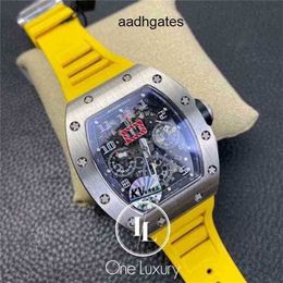watchs Luxury Wristwatchs Mens Mechanics Original watchses 011 Rm11 03 Felipe Massa Flyback Chronograph Titanium Case on Yellow Rubbs High quality Q5L8