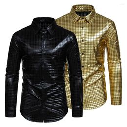 Men's Casual Shirts Men Long Sleeve Shirt Loose Shiny Glossy Club With Turn-down Collar Single-breasted Design For Stage