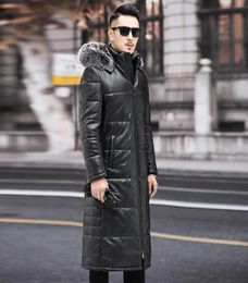 Long Leather Jackets Mens Winter Sheepskin Down Coats Hooded Windbreaker Duck Down Parkas Fox Fur Collar Thick Warm Snow Wear Over2151055