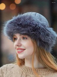 Berets Mongolian Yurt Style Melon Skin Hat Suede Faux Fur Leather Straw Men's And Women's Plush Thickened Warm