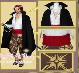 Japanese Cartoon Anime One piece Captain Red Haired Shanks Cosplay Costume Set Cape Pants Shirt Sash5234569