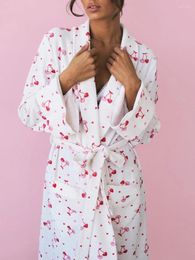 Women's Sleepwear Women S Long Fleece Robes Y2k Trendy Floral Fruit Cherry Print Soft Loungewear Winter Bathrobe With Pockets