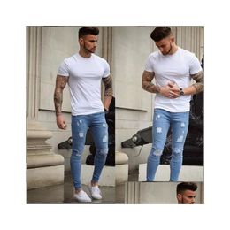 Men'S Jeans Grinding White Frayed Small Feet Mens Jeans Ripped Elastic European And American Skinny Drop Delivery Apparel Men'S Cloth Dhqie