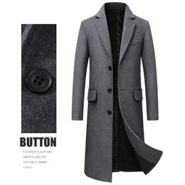 Fashion Casual Jackets Mens Thick Wool Trench Warm Cardigans Blends Coat Windbreaker Solid Mens XLong Thick Woollen Coats 240118